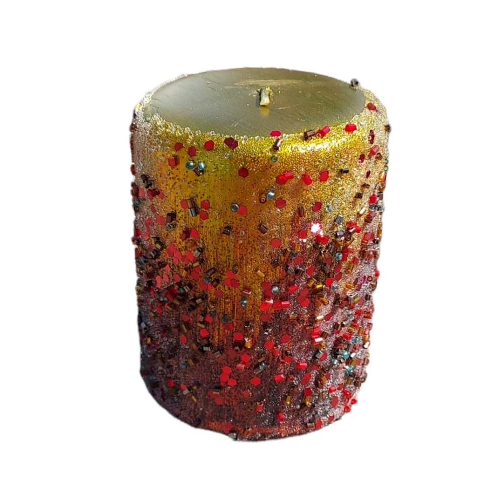Embellished glitter and beaded decorative pillar candle - Picture 5 of 7